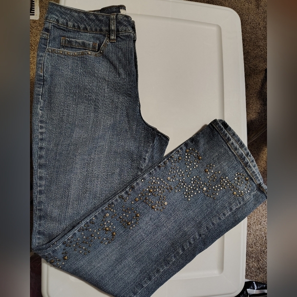 Coldwater Creek women's denim jeans,straight leg,high rise, studs,sz 10,Boho. - Picture 3 of 16